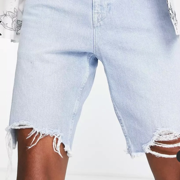 ASOS DESIGN Mens NWT slim denim shorts in light wash blue with raw hem 30” Waist - Picture 8 of 9